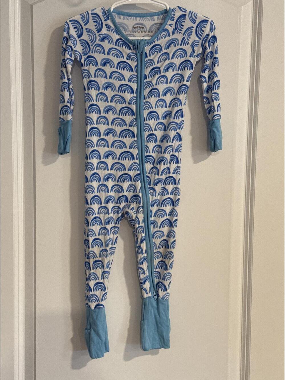 Little Sleepies Baby Sleeper 6-12 Months Blue Rainbow Print
